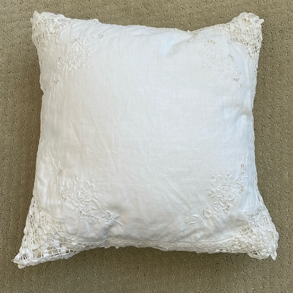 White Battenberg Lace Accent Pillow